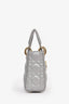 Christian Dior 2017 Pearl Grey Cannage Leather Mini Lady Dior Top Handle With Strap