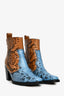 Ganni Beige and Light Blue Python Print Booties Size 38