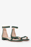 Stuart Weitzman Green Woven Canvas 'Nudiest' Flat Ankle Strap Sandals Size 7