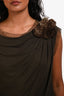 Valentino T-Shirt Couture Dark Green Tulle Floral Roses Applique Draped Short Sleeve Top Size 42