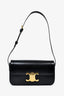 Celine 2022 Black Smooth Leather 'Claude' Triomphe Shoulder Bag
