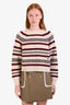 Celine Beige/Red/Green Wool Striped Long Sleeve Sweater Size S
