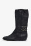 Pre-Loved Chanel™ Black Leather Beaded CC Round Toe Boots Size 35