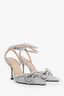 Mach & Mach Silver Glitter Crystal Bow Heels Size 39