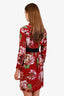 Gucci Red Silk Floral Pattern Belted Mini Dress Size 36