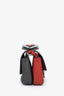 Fendi Red/Grey Leather Flowerland Micro Double Baguette with Chain