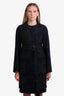 Dries Van Noten Navy Jacquard Floral Belted Coat Size 36