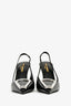 Saint Laurent Black Patent Leather Silver 'Avenue' Slingbacks Size 37