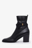 Saint Laurent Black Leather Square Toe Logo Ankle Boots Size 37.5