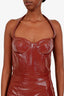 The New Arrivals Burgundy Coated Halter Top Midi Dress Size 36