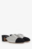 Pre-loved Chanel™ Silver/Black Woven PVC Leather Bow Mules Size 38
