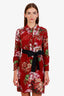 Gucci Red Silk Floral Pattern Belted Mini Dress Size 36