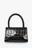By Far Black Croc Embossed Leather Mini Top Handle