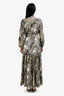 Veronica Beard Green/White Paisley Print Linen Ruffled Belted Midi Dress Size 2