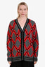 Miu Miu Grey/Red Wool Argyle Crystal Embellished Button Cardigan Size 36