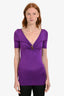 Gucci Purple Knit Gold Detail V-Neck Short Sleeve Top Size S
