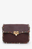 Valentino Burgundy Leather Rockstud Rolling Crossbody Bag With Guitar Strap