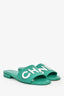 Pre-loved Chanel™ 2023 Green Leather Logo Slides Size 37C