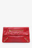 Balenciaga Rouge Grenade Chevre Leather Metallic Edge Envelope Clutch with Strap