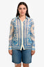 Versace Cream/Blue Underwater Barocco Printed Crepe Sheer Button-Up Shirt Size 42