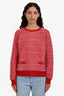 Pre-loved Chanel™ 2016 Runway Pink/Red Tweed Cashmere Gripoix Button Details Sweater Size 40