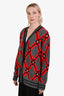 Miu Miu Grey/Red Wool Argyle Crystal Embellished Button Cardigan Size 36