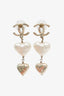 Pre-loved Chanel™ 22C Gold Tone Pearl CC Heart Drop Earrings