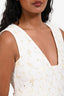 Diane von Furstenberg White/Light Green Eyelet Floral Cutout Deep V-Neck Midi Dress Size 0