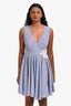 Sandro Blue/White Stripe V-Neck Back Tie Embroidered Mini Dress Size 2