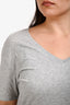 Burberry Brit Grey Cotton Deep-V Neck Knight Embroidered T-Shirt Size L