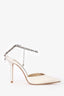 Jimmy Choo Ivory Satin Crystal Strap 'Saeda 100' Heels Size 36