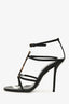 Saint Laurent Black Leather Antique Gold Cassandra Sandal Heels Size 36.5