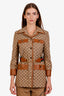 Gucci Brown Canvas and Leather GG Monogram Horsebit Belted Jacket Size 40