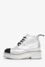 Pre-loved Chanel™ Gold Metallic Leather CC Chain Detail Combat Boots Size 38.5