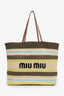 Miu Miu 2025 Limone Natural Raffia Crochet Stripe Tundra Tote Bag