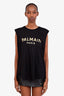 Balmain Black Cotton Logo Tank Top with Gold Buttons Size XL