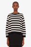 Valentino White/Blue Striped Cashmere Crewneck Bow Detail Sweater Size S