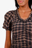 Ganni Black/Brown Seersucker Check Ruched Mini Dress Size 32