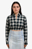 Maje Green Check Cropped Long Sleeve Top Size 2