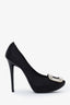 Roger Vivier Black Satin Crystal Buckle Heels Size 37.5