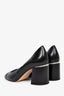 Jimmy Choo Black Leather Patent Cap Toe Pearl Detail Block Heels Size 39