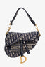 Christian Dior 2019 Navy Oblique Embroidery Saddle Bag
