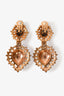 Oscar de la Renta Gold Tone Floral Heart Clip On Earrings