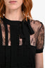 Valentino Black Viscose Lace Ruffle Detail with Bow Short Sleeve Cocktail Dress Size L