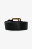 Miu Miu Black/Gold Tone Metal and Leather Logo Buckle Belt Size 90