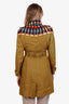 Burberry Prorsum 2012 Olive Green Linen Wood Beaded Trench Coat Size 44