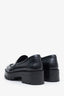 Pre-loved Chanel™ Black Leather Interlocking CC Logo Loafers Size 38C
