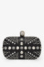 Alexander McQueen Black Leather Studded Britannia Skull Box Clutch with Chain