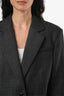 Sandro Grey Plaid Wool Single Breasted Blazer + Wide Leg Trouser Set Size 36 40