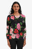 Dolce & Gabbana Black Multicolour Floral Silk Cotton Lace Detail Long Sleeve Top Estimated Size S